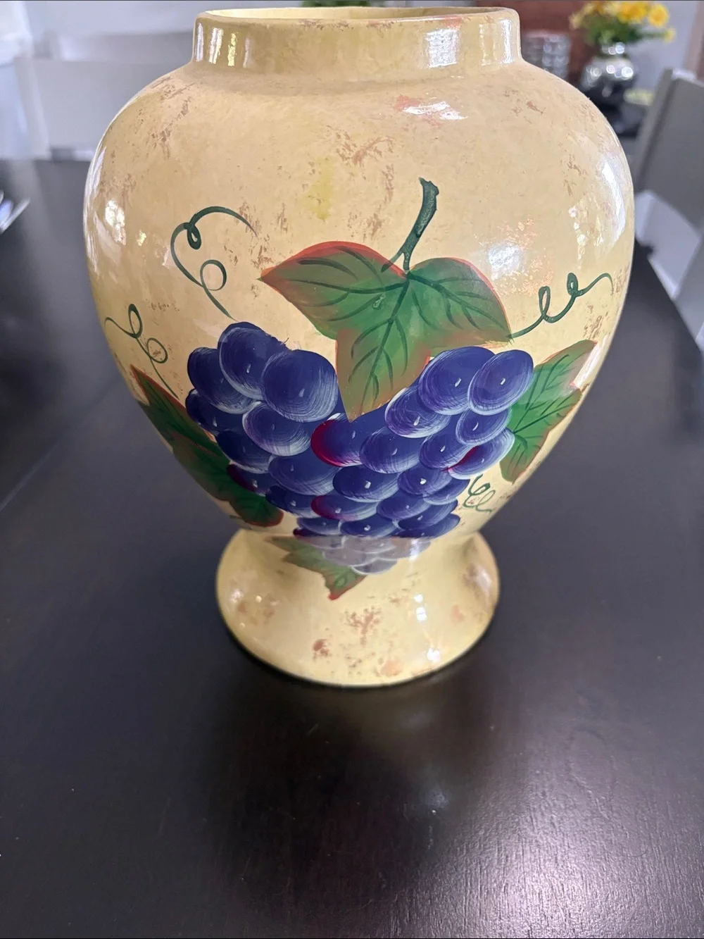 Hand-Painted Grape Ceramic Vase in Cream in a Tuscan style